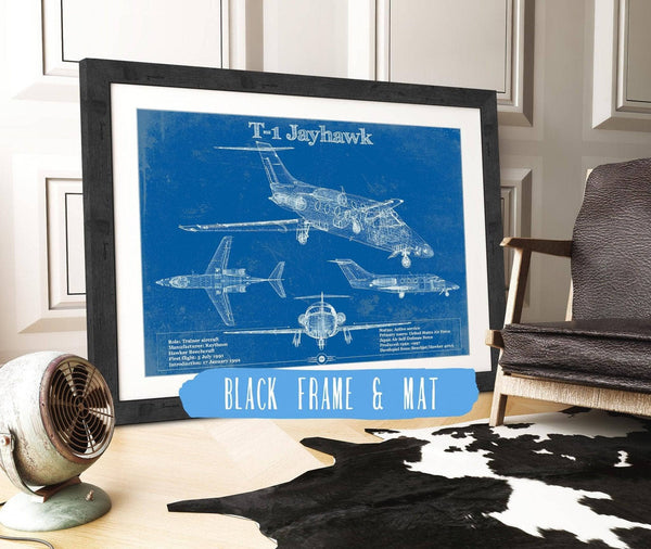 20" x 16" / Black Frame & Mat Cutler West T-1 Jayhawk Vintage Blueprint Coffee Cup
