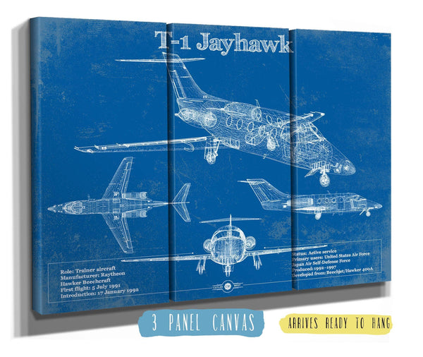 36" x 24" / 3 Panel Canvas Wrap Cutler West T-1 Jayhawk Vintage Blueprint Coffee Cup