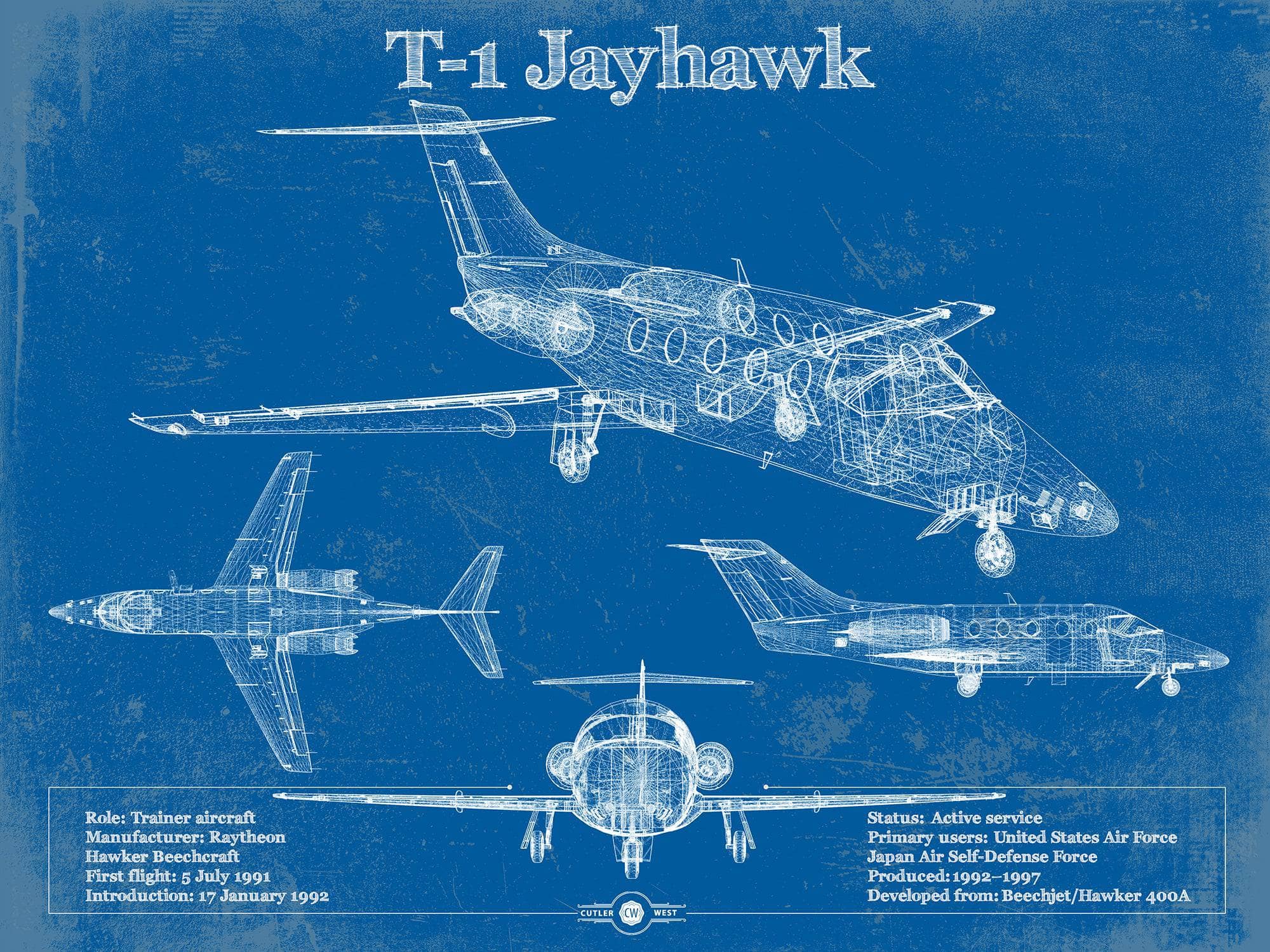Cutler West Military Aircraft 14" x 11" / Unframed T-1 Jayhawk Vintage Blueprint Coffee Cup 912345686_18394