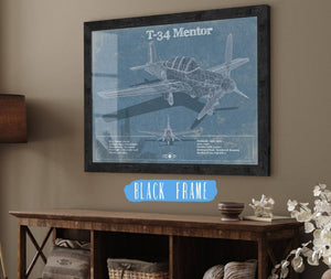 20" x 16" / Black Frame Cutler West T-34 Mentor Aircraft Blueprint Original Military Wall Art