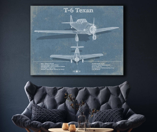 Cutler West T-6 Texan Aircraft Blueprint Original Military Wall Art