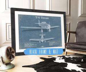 20" x 16" / Black Frame & Mat Cutler West T-6 Texan Aircraft Blueprint Original Military Wall Art