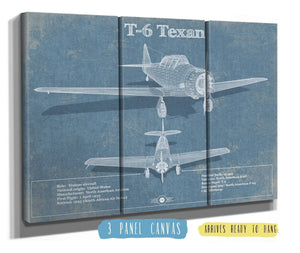 36" x 24" / 3 Panel Canvas Wrap Cutler West T-6 Texan Aircraft Blueprint Original Military Wall Art