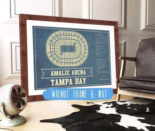 20" x 16" / Walnut Frame & Mat Cutler West Tampa Bay Lightning Amalie Arena Seating Chart - Vintage Hockey Print