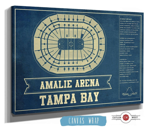 36" x 24" / 3 Panel Canvas Wrap Cutler West Tampa Bay Lightning Amalie Arena Seating Chart - Vintage Hockey Print