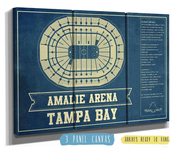 48" x 36" / 3 Panel Canvas Wrap Cutler West Tampa Bay Lightning Amalie Arena Seating Chart - Vintage Hockey Print