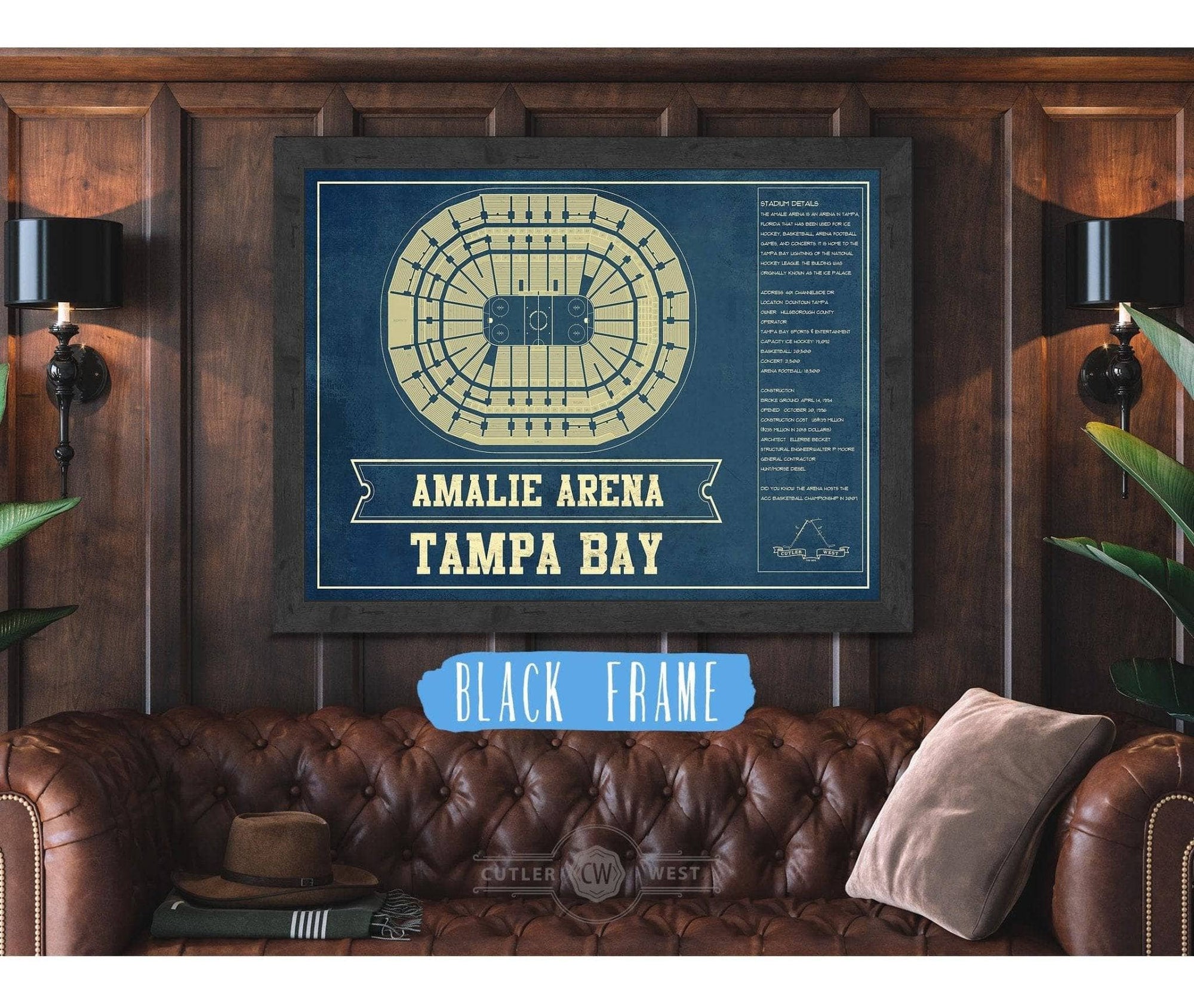 Tampa Bay Amalie Arena Blueprint Art. Sizes 5x7 to 24x36 