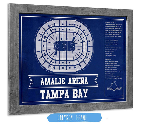 14" x 11" / Greyson Frame Cutler West Tampa Bay Lightning Amalie Arena Team Colors Seating Chart - Vintage Hockey Print