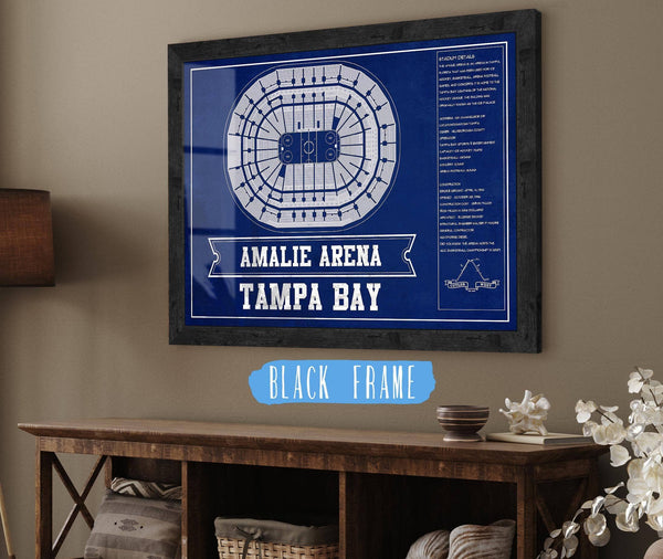 20" x 16" / Black Frame Cutler West Tampa Bay Lightning Amalie Arena Team Colors Seating Chart - Vintage Hockey Print