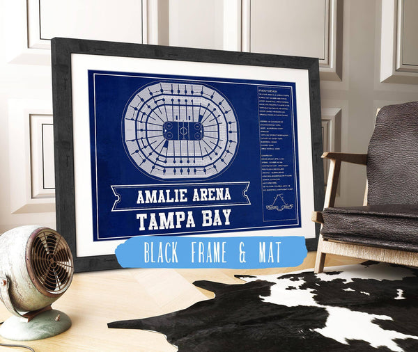20" x 16" / Black Frame & Mat Cutler West Tampa Bay Lightning Amalie Arena Team Colors Seating Chart - Vintage Hockey Print