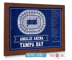 20" x 16" / Walnut Frame Cutler West Tampa Bay Lightning Amalie Arena Team Colors Seating Chart - Vintage Hockey Print