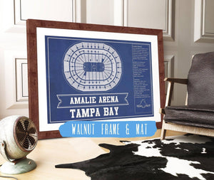 20" x 16" / Walnut Frame & Mat Cutler West Tampa Bay Lightning Amalie Arena Team Colors Seating Chart - Vintage Hockey Print