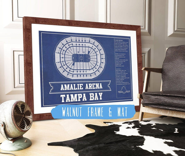 20" x 16" / Walnut Frame & Mat Cutler West Tampa Bay Lightning Amalie Arena Team Colors Seating Chart - Vintage Hockey Print