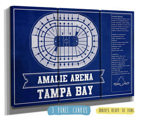 48" x 36" / 3 Panel Canvas Wrap Cutler West Tampa Bay Lightning Amalie Arena Team Colors Seating Chart - Vintage Hockey Print