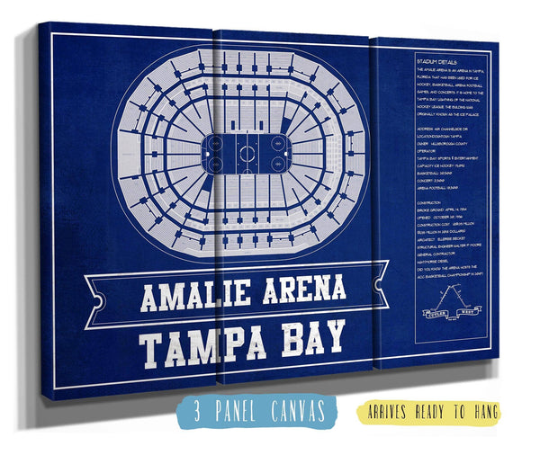 48" x 36" / 3 Panel Canvas Wrap Cutler West Tampa Bay Lightning Amalie Arena Team Colors Seating Chart - Vintage Hockey Print