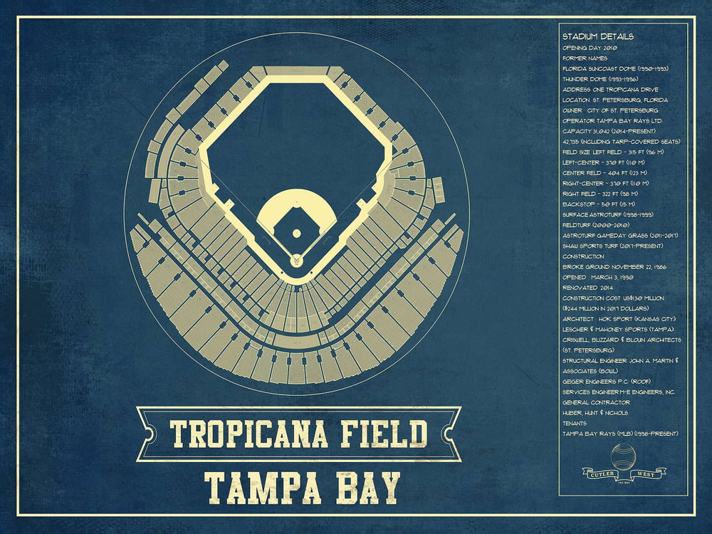 14" x 11" / Stretched Canvas Wrap Cutler West Tampa Bay Rays - Tropicana Field Vintage Baseball Print