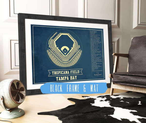 20" x 16" / Black Frame & Mat Cutler West Tampa Bay Rays - Tropicana Field Vintage Baseball Print