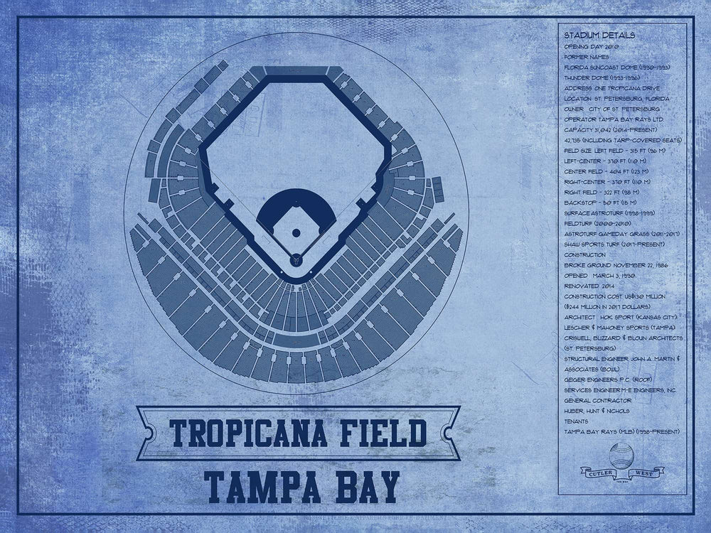 14" x 11" / Stretched Canvas Wrap Cutler West Tampa Bay Rays - Tropicana Field Vintage Baseball Print - Team Color