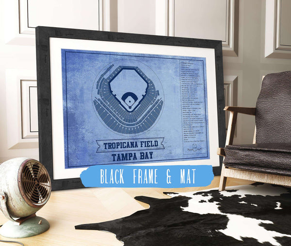20" x 16" / Black Frame & Mat Cutler West Tampa Bay Rays - Tropicana Field Vintage Baseball Print - Team Color