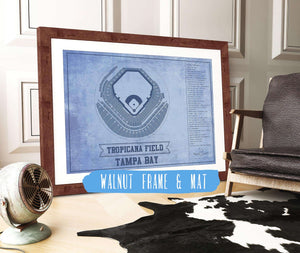 20" x 16" / Walnut Frame & Mat Cutler West Tampa Bay Rays - Tropicana Field Vintage Baseball Print - Team Color
