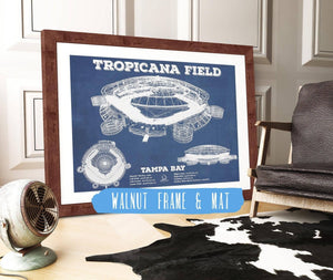 20" x 16" / Walnut Frame & Mat Cutler West Tampa Bay Rays Tropicana Field Vintage Wall Art