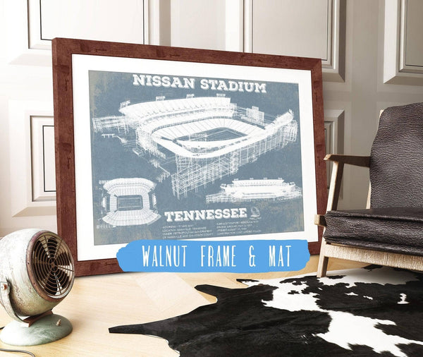 20" x 16" / Walnut Frame & Mat Cutler West Tennessee Titans Nissan Stadium - Vintage Football Print 2