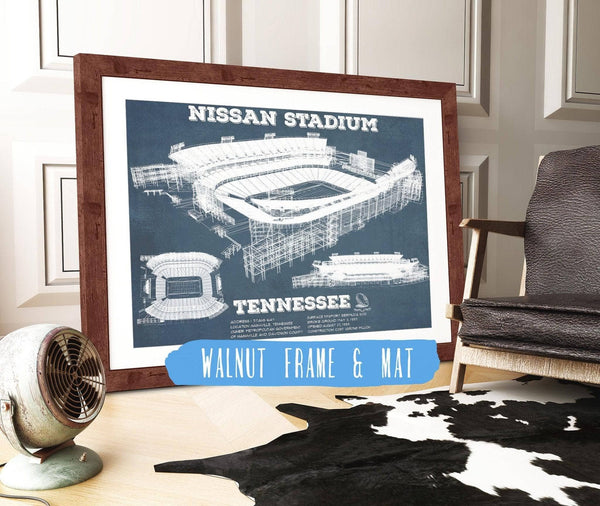 20" x 16" / Walnut Frame & Mat Cutler West Tennessee Titans Nissan Stadium - Vintage Football Print 3