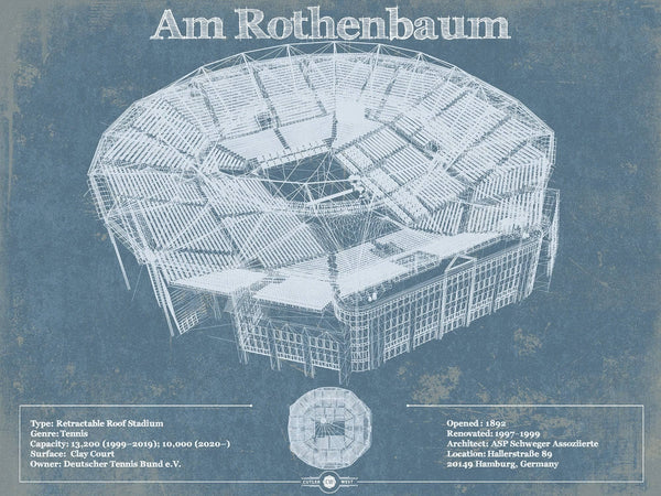 14" x 11" / Unframed Cutler West Tennisstadion Am Rothenbaum - German Open Tennis Championships Blueprint Vintage Print