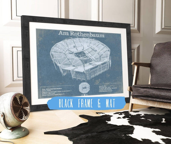 20" x 16" / Black Frame & Mat Cutler West Tennisstadion Am Rothenbaum - German Open Tennis Championships Blueprint Vintage Print