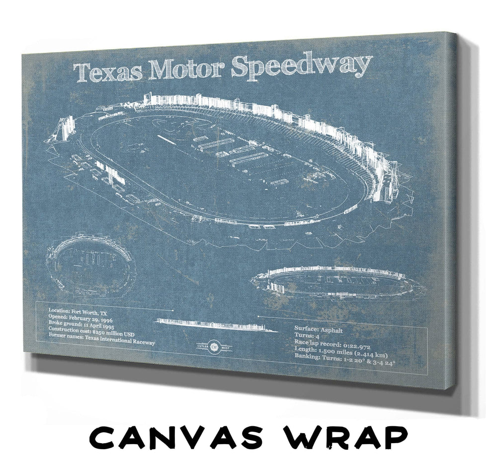 14" x 11" / Stretched Canvas Wrap Cutler West Texas Motor Speedway Blueprint NASCAR Race Track Print