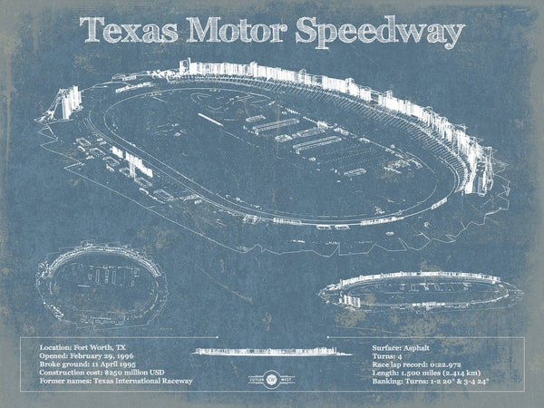 14" x 11" / Unframed Cutler West Texas Motor Speedway Blueprint NASCAR Race Track Print