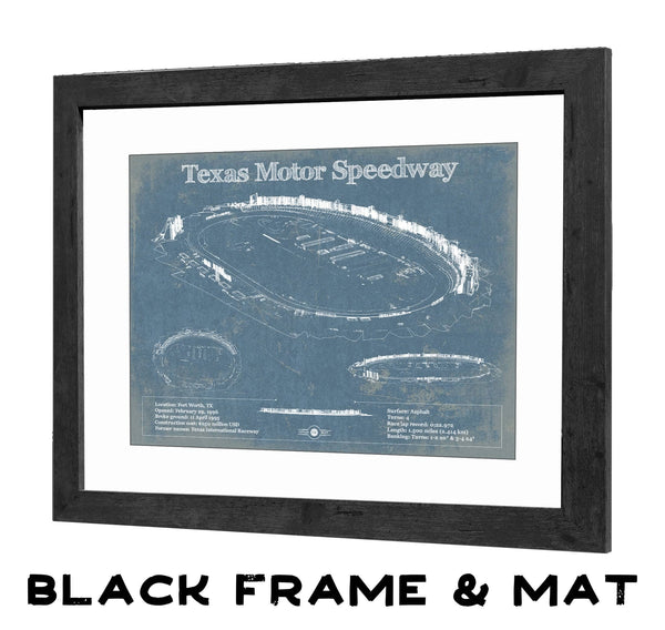 20" x 16" / Black Frame & Mat Cutler West Texas Motor Speedway Blueprint NASCAR Race Track Print