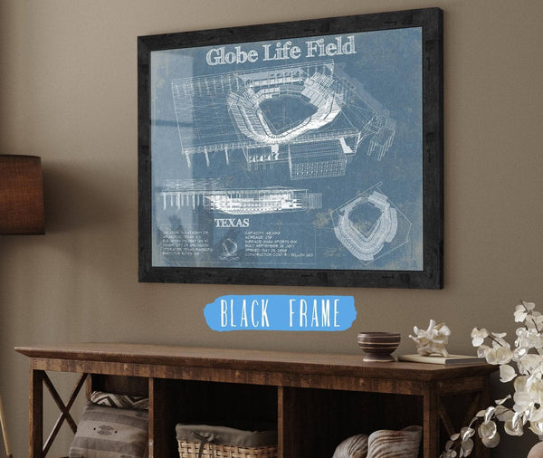 20" x 16" / Black Frame Cutler West Texas Rangers -  Globe Life Field Vintage Stadium Baseball Print