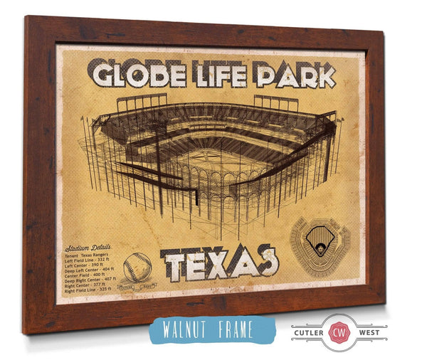 Cutler West Texas Rangers - Globe Life Park Vintage Stadium Baseball Print