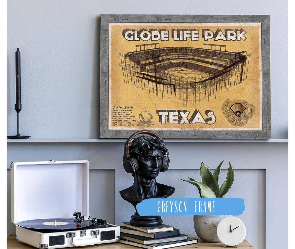 14" x 11" / Stretched Canvas Wrap Cutler West Texas Rangers - Globe Life Park Vintage Stadium Baseball Print