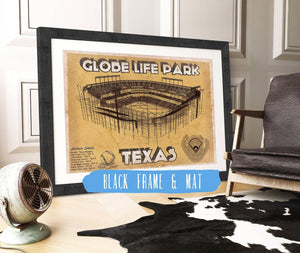 20" x 16" / Black Frame & Mat Cutler West Texas Rangers - Globe Life Park Vintage Stadium Baseball Print