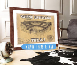 20" x 16" / Walnut Frame & Mat Cutler West Texas Rangers - Globe Life Park Vintage Stadium Baseball Print