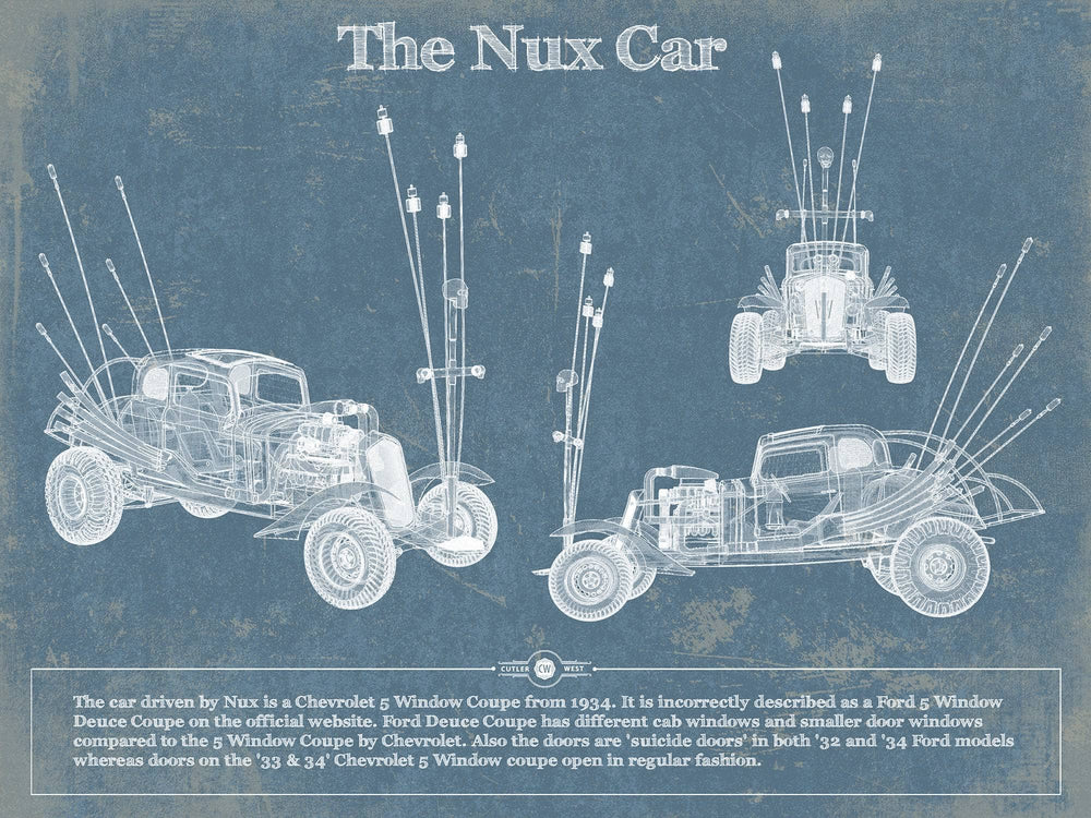 14" x 11" / Stretched Canvas Wrap Cutler West The Nux Car (Chevrolet 5 Window Coupe 1934)  Blueprint Vintage Auto Print