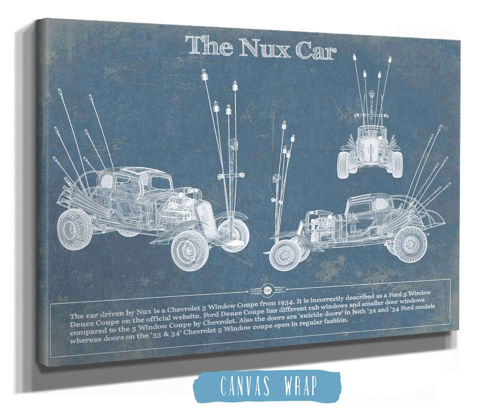 Cutler West Vehicle Collection The Nux Car (Chevrolet 5 Window Coupe 1934)  Blueprint Vintage Auto Print