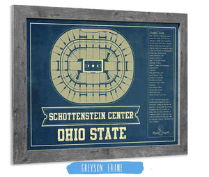 14" x 11" / Greyson Frame Cutler West The Schottenstein Center - Ohio State Buckeyes NCAA College Basketball Blueprint Art