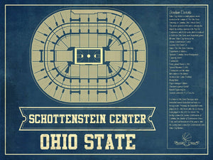 14" x 11" / Unframed Cutler West The Schottenstein Center - Ohio State Buckeyes NCAA College Basketball Blueprint Art