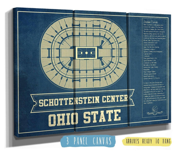 36" x 24" / 3 Panel Canvas Wrap Cutler West The Schottenstein Center - Ohio State Buckeyes NCAA College Basketball Blueprint Art