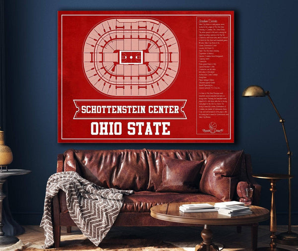 Cutler West The Schottenstein Center - Ohio State Buckeyes Team Colors NCAA College Basketball Blueprint Art