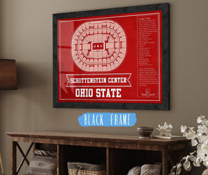 20" x 16" / Black Frame Cutler West The Schottenstein Center - Ohio State Buckeyes Team Colors NCAA College Basketball Blueprint Art