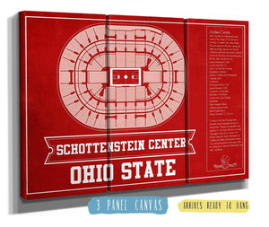 36" x 24" / 3 Panel Canvas Wrap Cutler West The Schottenstein Center - Ohio State Buckeyes Team Colors NCAA College Basketball Blueprint Art