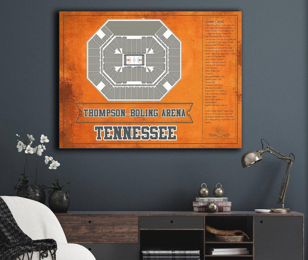 Cutler West Thompson–Boling Arena - Tennessee Volunteers, Lady Vols NCAA College Basketball Blueprint Art