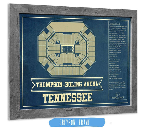 14" x 11" / Greyson Frame Cutler West Thompson–Boling Arena - Tennessee Volunteers, Lady Vols NCAA College Basketball Blueprint Art