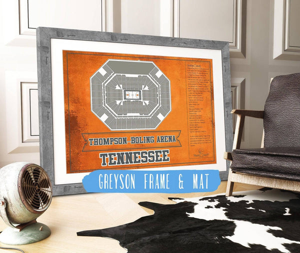 14" x 11" / Greyson Frame & Mat Cutler West Thompson–Boling Arena - Tennessee Volunteers, Lady Vols NCAA College Basketball Blueprint Art