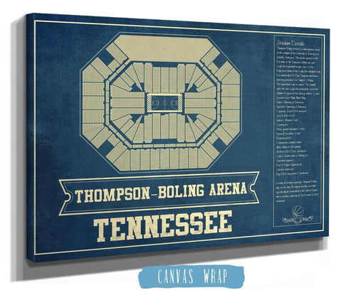 14" x 11" / Stretched Canvas Wrap Cutler West Thompson–Boling Arena - Tennessee Volunteers, Lady Vols NCAA College Basketball Blueprint Art