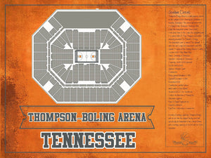 14" x 11" / Unframed Cutler West Thompson–Boling Arena - Tennessee Volunteers, Lady Vols NCAA College Basketball Blueprint Art